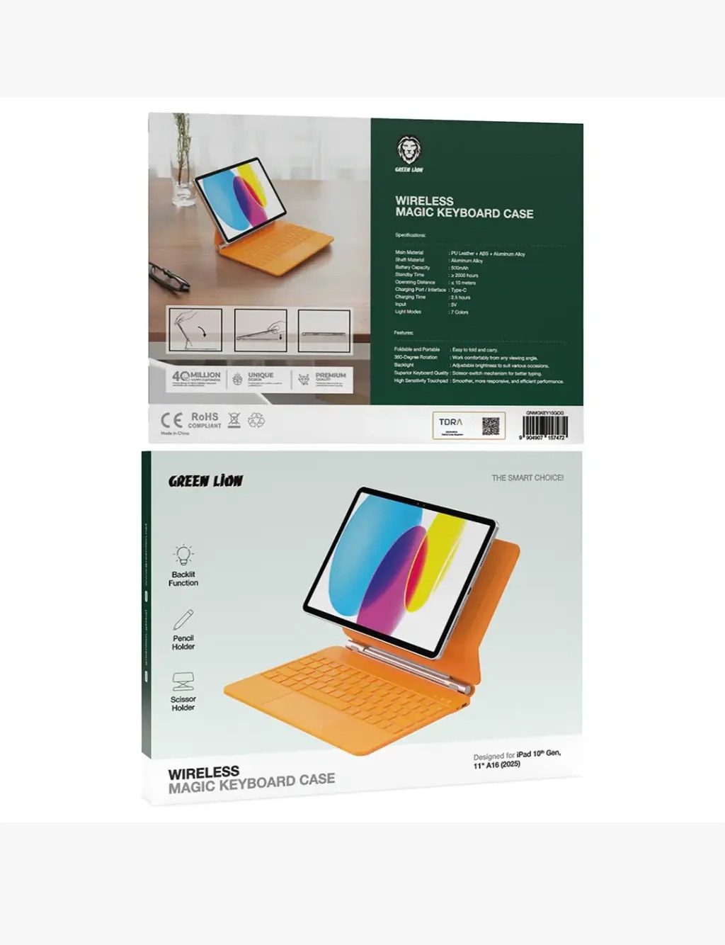 Green Lion Wireless Magic Keyboard Case for iPad 11″ A16 (2025) Orange - Image 2